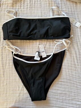 NWT J.Crew Women’s Black Two-Piece Bikini with White Trim M/L